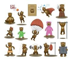 conjunto de ilustrações com personagem de urso vetor