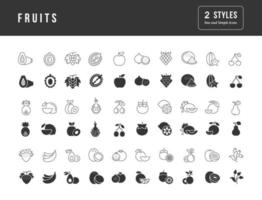 conjunto de ícones simples de frutas vetor