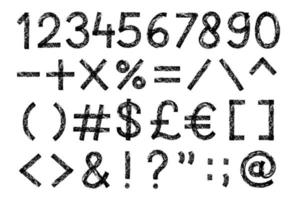 números desenhados à mão isolados e símbolo no estilo de textura grunge áspero. conjunto de coleção de elementos gráficos. vetor