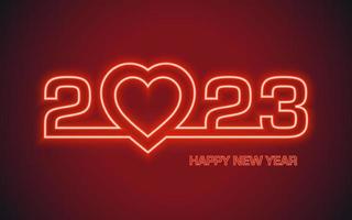 feliz ano novo 2023, design de estilo neon vermelho na cor de fundo vetor