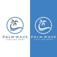 logotipo da palmeira, palma com ondas e sol. usando a edição de design de modelo do ilustrador. vetor