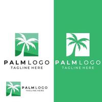 logotipo da palmeira, palma com ondas e sol. usando a edição de design de modelo do ilustrador. vetor