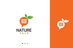 modelo de logotipo de conversa de natureza, mensagem e conceito ecológico vetor