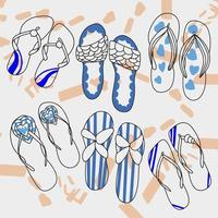 chinelos de praia conjunto sapatos de verão, sapatos de moda para meninas, esboço de doodle vetor