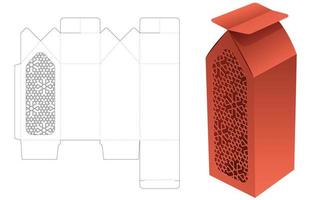 caixa de casa de papelão com modelo de corte e vinco de padrão estampado e maquete 3d vetor