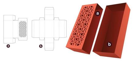 caixa e capa com modelo de corte e vinco de padrão estampado e maquete 3d vetor