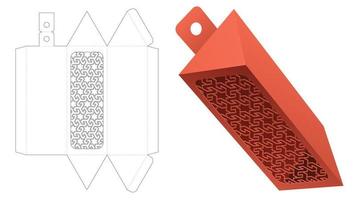 embalagem triangular pendurada com modelo de corte e vinco de padrão estampado e maquete 3d vetor