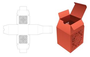 caixa superior trapezoidal com modelo de corte e vinco de padrão estampado e maquete 3d vetor