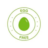 selo de círculo verde livre de intervalo de ovo. nenhum ícone de ovos orgânicos de galinha. nenhum produto alérgico a ovo para rótulo vegano. símbolo de alimentos dietéticos seguros garantidos. logotipo de ovo grátis. ilustração vetorial isolado. vetor
