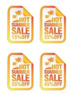 conjunto de adesivos laranja de venda de verão quente. venda 15, 25, 35, 45% de desconto vetor