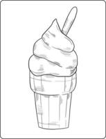 design de página para colorir de sorvete, design de arte de linha de sorvete vetor