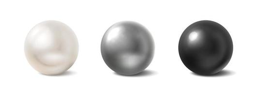 Conjunto de ícones de vetor realista 3D de pérolas. branco, cinza e preto. isolado no fundo branco.