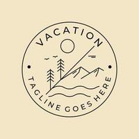 aventura ao ar livre distintivo de férias linha arte logotipo design minimalista vetor