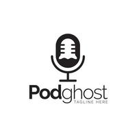 modelo de design de logotipo de podcast e fantasma com estilo negativo mínimo vetor