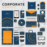 identidade corporativa definida em azul e laranja com círculos vetor