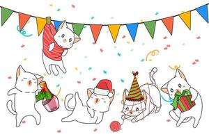 personagens de gato comemorando o natal vetor