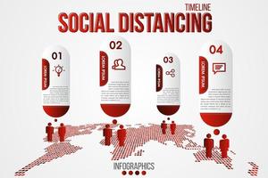 modelo de infográficos de distanciamento social em vermelho vetor