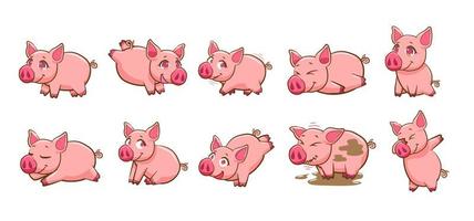 conjunto de porco dos desenhos animados vetor