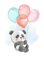 panda bonito voando com balões