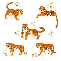 conjunto de tigres dos desenhos animados vetor