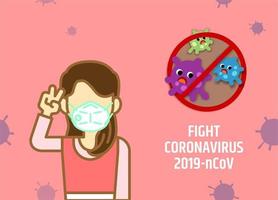 mulher com máscara médica na luta contra o coronavírus. vetor