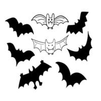 definir adesivo de morcego fofo de doodle vetor