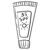 doodle adesivo de garrafa de protetor solar de praia vetor