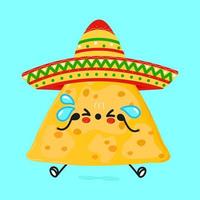 personagem de nachos triste bonito. vetor mão desenhada ícone de ilustração de personagem kawaii dos desenhos animados. isolado em fundo azul. conceito de personagem triste nachos