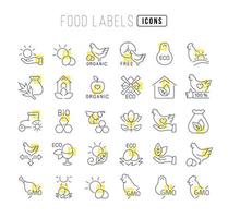 conjunto de ícones lineares de rótulos de alimentos vetor