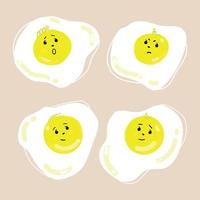 ovos fritos engraçados fofos conjunto de caracteres ilustração vetorial ovos com diferentes emoções ícone de ilustração de personagem kawaii dos desenhos animados personagens de ovos de lado ensolarado vetor