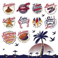 elementos retro desenhados à mão para desenhos caligráficos de verão ornamentos vintage todos para férias paraíso tropical, mar, sol, passeio de fim de semana, férias na praia, conjunto de vetores de rótulos de aventura
