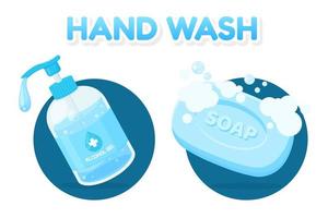 conjunto para lavar as mãos com desinfetante e sabão vetor