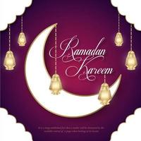 Ramadan Kareem banner de lua e lanternas brancas