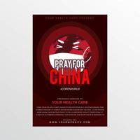 orar pelo cartaz de coronavírus da china com máscara de globo vetor