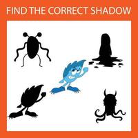 encontre a sombra correta com monstros coloridos. jogo educativo para crianças. vetor