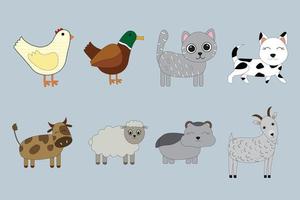 animais de estimação bonitos dos desenhos animados. conjunto de cachorro, gato, vaca, ovelha, frango, pato, cabra, hamster vetor