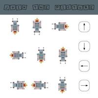 combinar robôs de desenho animado e direções para cima, para baixo, para a esquerda e para a direita. jogo educativo para crianças. vetor