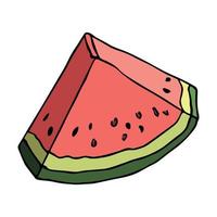 clipart de melancia de vetor bonito. ícone de fatia de melancia desenhada de mão. ilustração de frutas.