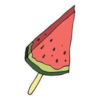 clipart de melancia de vetor bonito. ícone de fatia de melancia desenhada de mão. ilustração de frutas.