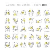 conjunto de ícones lineares de massagem e terapia manual vetor
