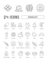 conjunto de ícones lineares de chocolate vetor