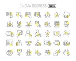 conjunto de ícones lineares de negócios de cinema vetor