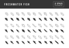 conjunto de ícones simples de peixes de água doce vetor