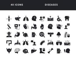 conjunto de ícones simples de doenças vetor