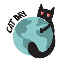 dia mundial do gato. ótimo dia de ronronar. ilustração vetorial em homenagem à celebração do dia internacional dos gatos. cartão de felicitações para os amantes de gatos. logotipo, etiqueta, emblema para o feriado dos gatos vetor