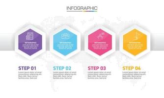 4 etapas de design de infográficos com ícones de marketing podem ser usadas para layout de fluxo de trabalho, diagrama, relatório anual, design de web. vetor