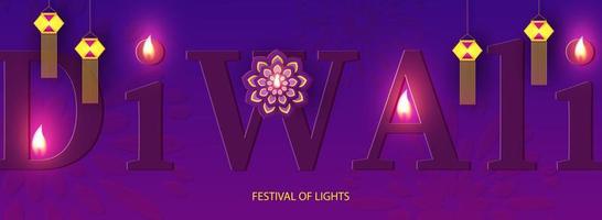 design de férias do festival diwali com estilo de corte de papel de rangoli indiano e flores. ilustração vetorial. vetor