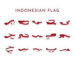 ilustração vetorial de coleção de fita de bandeira de indonésia vermelha e branca vetor