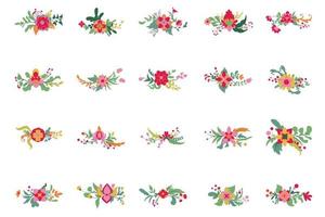 conjunto de elementos vetoriais de flores vintage coloridas vetor