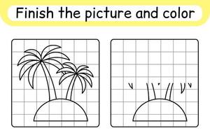 complete a palma da imagem. copie a imagem e a cor. terminar a imagem. livro de colorir. jogo de exercício de desenho educacional para crianças vetor